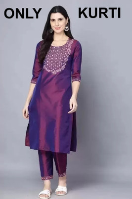 Women Embroidered Kurta(Purple)