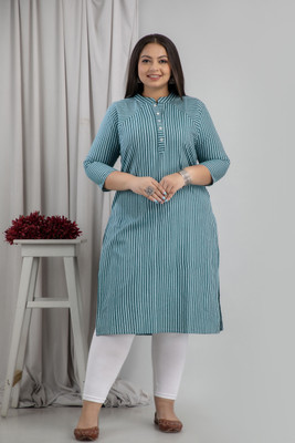 Anksdeep Creations Women Striped Straight Kurta(White, Blue)