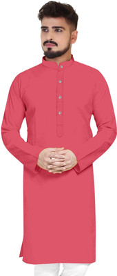 OMKAR EN TRENDS Men Printed Straight Kurta(Pink)