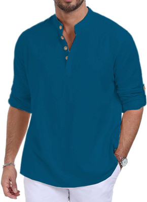 CROWNTAIL Men Solid Straight Kurta(Blue)