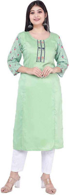 UB WOLF Women Embroidered Straight Kurta(Light Green)