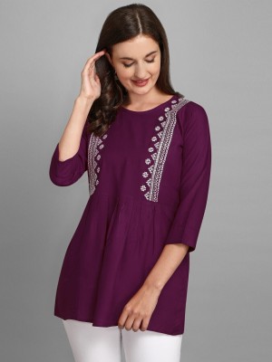 Caitri Retail Women Printed Cape Top Kurta(Purple)