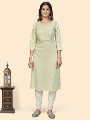 VBUYZ Women Embroidered Straight Kurta(Green)