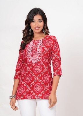 Muskan Collection Women Embroidered Straight Kurta(Red, White)