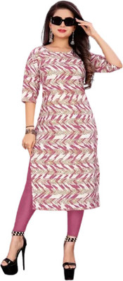 Dhruti Vaste Women Printed Straight Kurta(Pink)