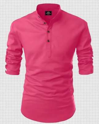 LIMRO Men Solid Straight Kurta(Pink)