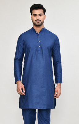 POLY2FAB Men Solid Straight Kurta(Blue)