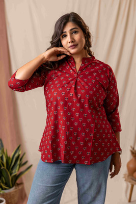 Amthi Women Printed A-line Kurta(Red)