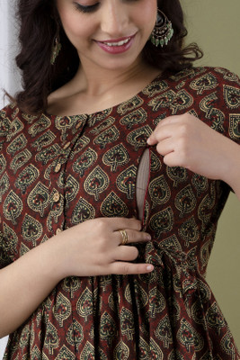 Madfury Women Printed Anarkali Kurta(Maroon)
