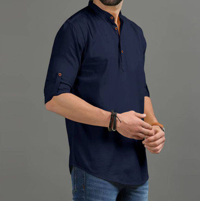 KRISHASALES Men Solid Straight Kurta(Dark Blue)