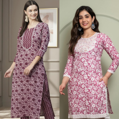 Andheriyas Textiles Women Printed Straight Kurta(Pink)
