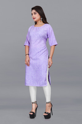 TITHIGARMENT Women Printed A-line Kurta(Purple)