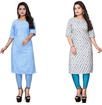 Alpha Fashion Women Printed A-line Kurta(Blue, White)
