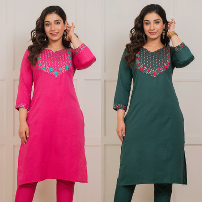 Auzanoor Collection Women Embroidered Straight Kurta(Multicolor)