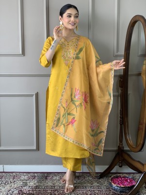 SANGARIA Embroidered Kurta, Trouser/Pant & Dupatta Set