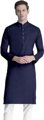 ART CURTAIN Men Solid Straight Kurta(Dark Blue)