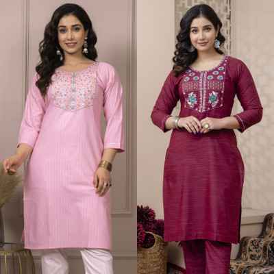 Auzanoor Collection Women Self Design A-line Kurta(Multicolor)