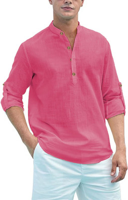 DaReal Men Solid A-line Kurta(Pink)
