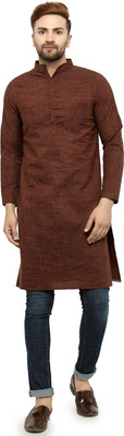 Enchanted Drapes Men Solid Straight Kurta(Brown)