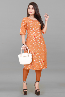 TITHIGARMENT Women Printed A-line Kurta(Orange, White)