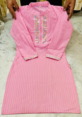 SS Fashion Women Embroidered A-line Kurta(Pink)