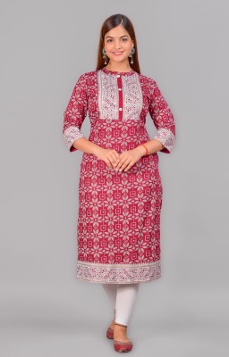 NEW4U Women Printed Straight Kurta(Maroon)