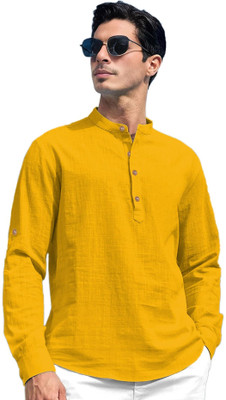 Navkanj Men Self Design Straight Kurta(Yellow)