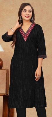 TAfashionstore Women Solid Straight Kurta(Black)