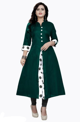 KRSN FAB Women Self Design A-line Kurta(Green)