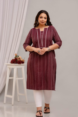 ANKSDEEP CREATION Women Striped Straight Kurta(Black)