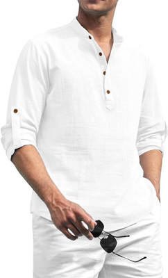 CROWNTAIL Men Solid Straight Kurta(White)