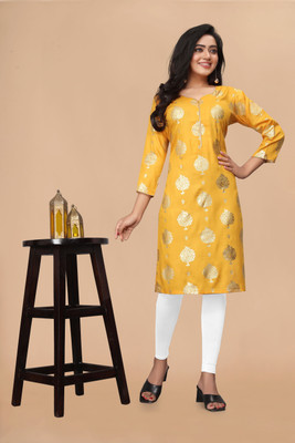 SUIT ICON Women Printed A-line Kurta(Yellow)