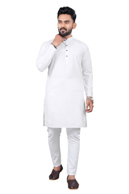 USONA Men Solid Straight Kurta(White)