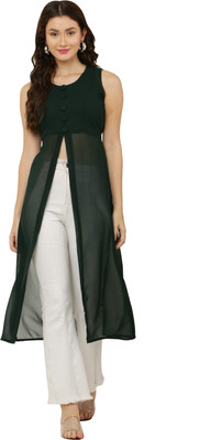 VESICLE Women Self Design Frontslit Kurta(Dark Green)