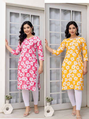 Women Floral Print Kurta(Purple)