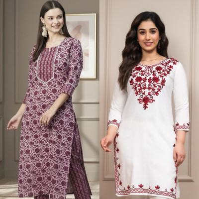 Andheriyas Textiles Women Printed Straight Kurta(White)