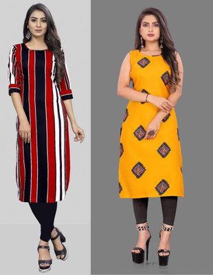 tanvi creation Women Printed Straight Kurta(Red, Yellow)