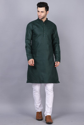 OMKAR EN TRENDS Men Printed Straight Kurta(Green)