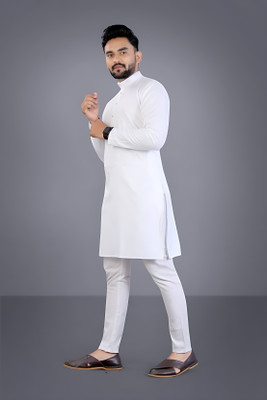HOC's Men Solid Straight Kurta(White)