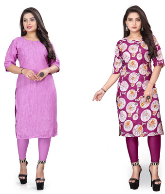 Jayshree Fab Women Printed A-line Kurta(Purple, Pink)