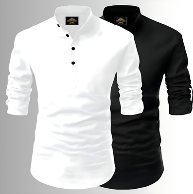 Kavyangle Creation Men Printed Straight Kurta(Black, White)