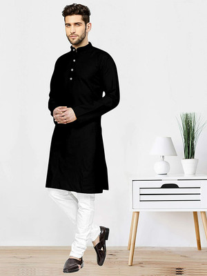 ANREX Men Solid Straight Kurta(Black)