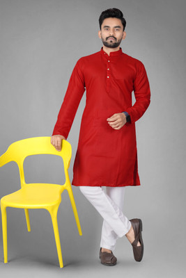 DHASU TRENDZ Men Solid Straight Kurta(Red)