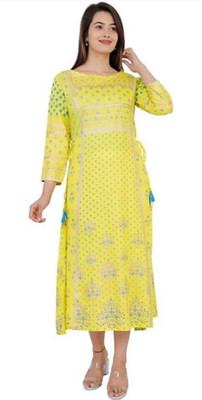 Rangshalaa Women Printed A-line Kurta(Yellow)