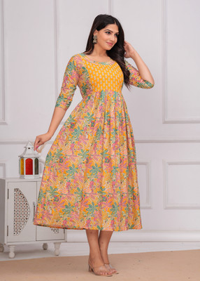 TADATRADERS Women Embroidered Anarkali Kurta(Yellow)