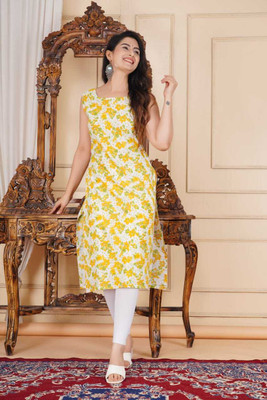 Matangi fashion Women Printed Flared Kurta(Yellow)