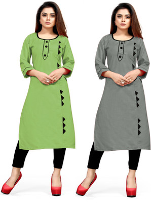 AAI MOGAL Women Printed Straight Kurta(Light Green, Grey)