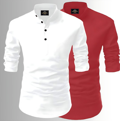 Kavyangle Creation Men Printed Straight Kurta(Red, White)