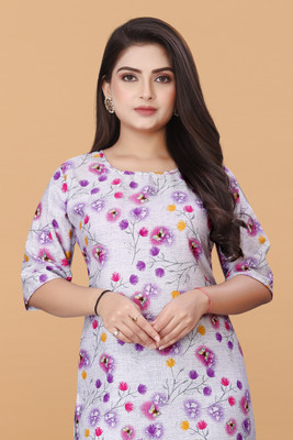 WOMENSILKFABRIC Women Printed A-line Kurta(Purple)
