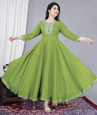 Radhegovind Creation Women Embroidered, Embellished, Solid Anarkali Kurta(Light Green)